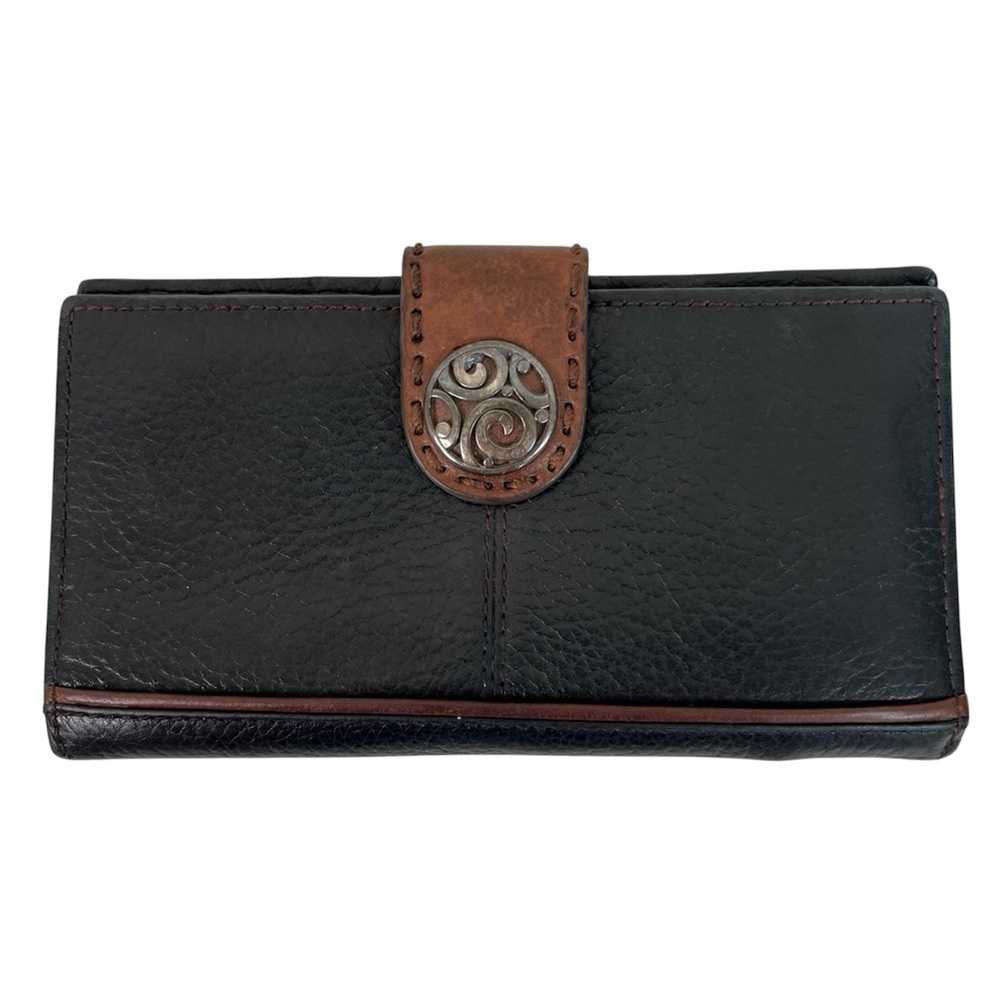 Vintage Brighton Black Pebbled Leather Wallet 7.5 X 3.5 Zip Pockets Credit Cards